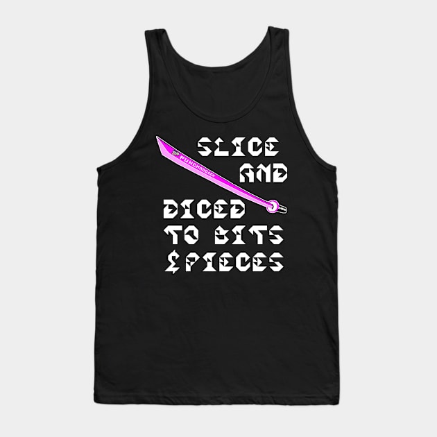 Slice And Diced To Bits And Pieces, v. Code Pink Wht Text Tank Top by punchado